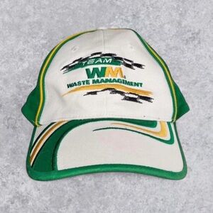 Vintage Team Waste Management Racing Hat Green White Adjustable NASCAR